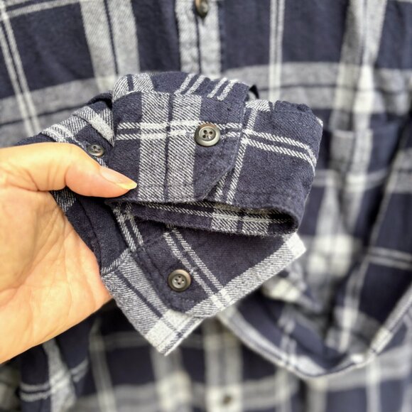Tilley Flannel Button Down Shirt, Blue Striped Shirt, Fall Shirt, Blue Plaid - Picture 3 of 6